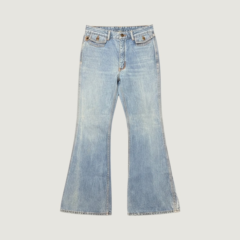 Vintage Lois Jeans Made in Spain Blue Flare Bell Bottom Denim Pants 30x33 Retro
